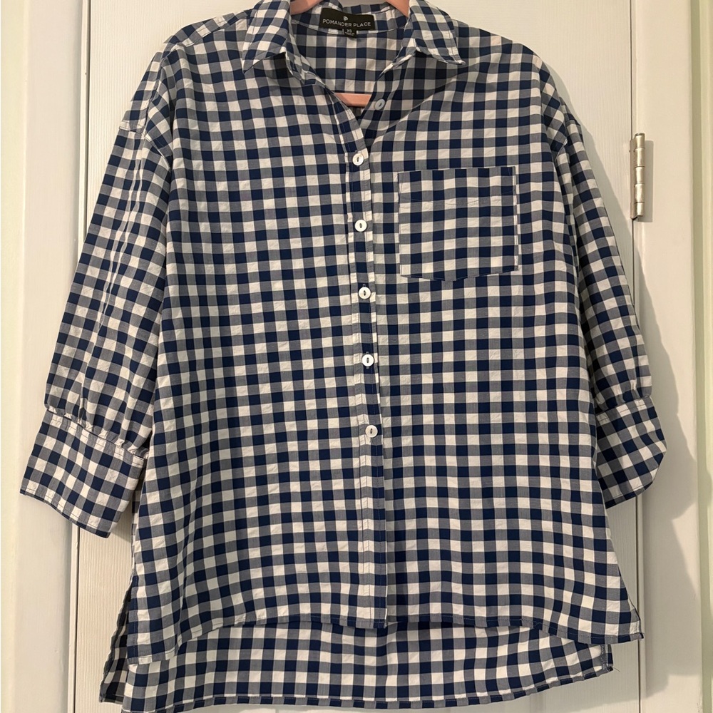 Pomander Place Navy and White Checkered Shirt